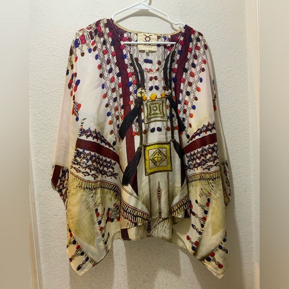 Figue Silk cream color Tunic Blouse Womens XS Lagenlook Bohemian Boho